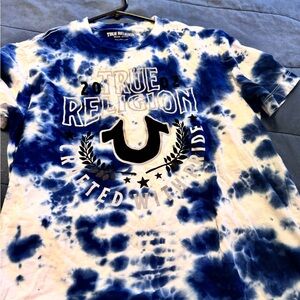 True Religion Navy and White Tie-Dye Tee